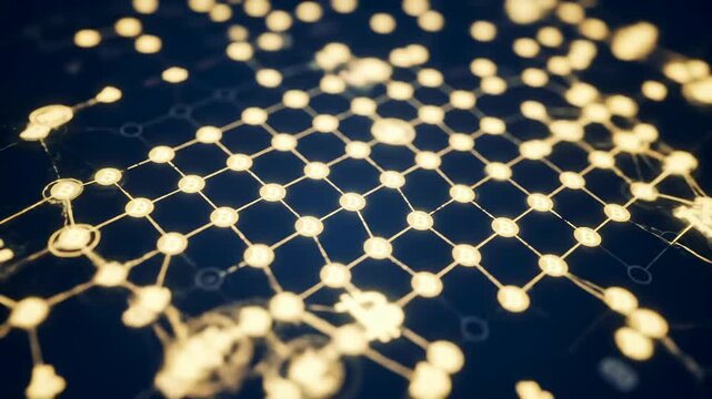 Abstract network of glowing bitcoin symbols