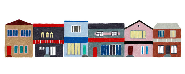 手描きイラスト　街路に並ぶ家々