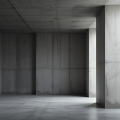 Minimalist concrete interior with natural light and shadows