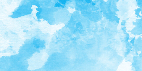 Obraz premium Abstract blue watercolor splash stroke aquarelle paint paper textured, Soft pastels mixed blue and white colors, soft paper textured canvas element for text design.