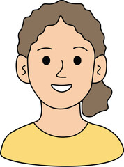  Curly Hair Woman Face Flat Vector Illustration