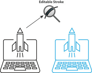 Rocket launching from laptop symbolizing starting new business