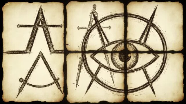 Intricate, hand-drawn symbols on aged parchment