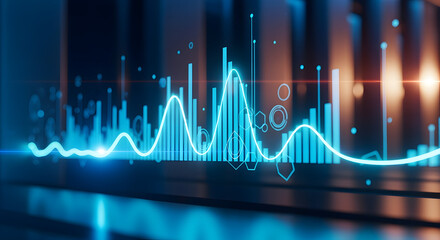 Digital Data Visualization with Bright Blue Graphs and Lines in Futuristic Style