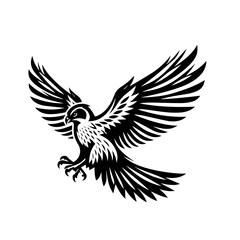 Obraz premium A black and white illustration of a falcon in flight