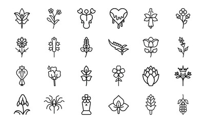Obraz premium Minimal Botanical Flower Line Art Icon Pack 24Hand Drawn Floral Vector Icons for Feminine, Nature Inspired, and Organic Design Projects