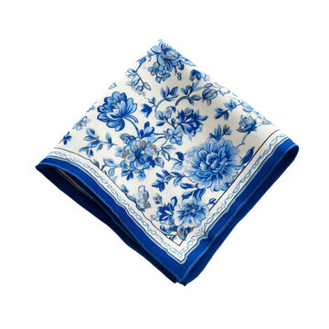 Blue floral silk handkerchief folded