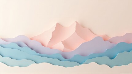 Pastel Paper Cutout Mountains in Soft Pink and Blue Tones Artistic Abstract Landscape