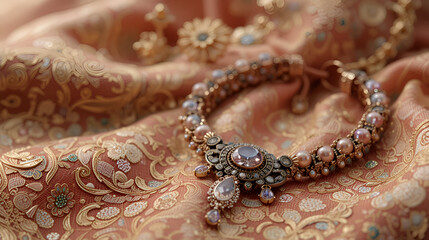 Oriental fashion jewelry and inwrought fabric
