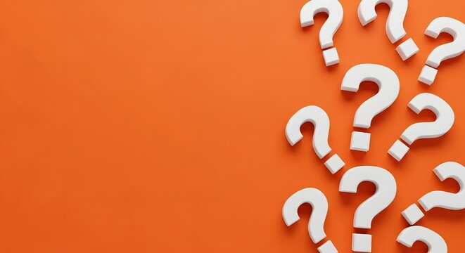 White 3d Question Marks on Orange Background with Shadow Effect - Powered by Adobe