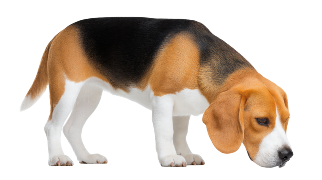 Beagle dog isolated on transparent background with tricolor fur and curious expression - Powered by Adobe