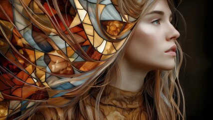 Portrait of a beautiful young woman, mosaic in stained glass style, artistic composition - Powered by Adobe