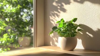 Bright indoor plant decor in morning sunlight