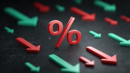 Conceptual image of the symbol % floating prominently in the center, representing interest rate control through monetary policy.