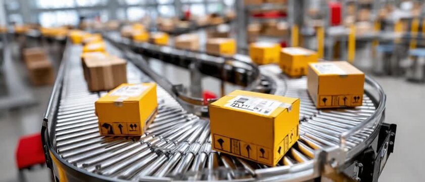Conveyor Belt Efficiency: A detailed image captures the bustling efficiency of a package sorting system.