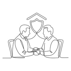 Handshake continuous one line drawing. Business agreement concept in simple linear style. Vector illustration. Minimalist illustration of people shaking hand sketch in black linear sketch isolated.