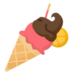 Strawberry Ice Cream Cone with Chocolate Topping for Summer Holiday