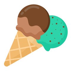 Chocolate and Mint Ice Cream Cone for Summer Holiday