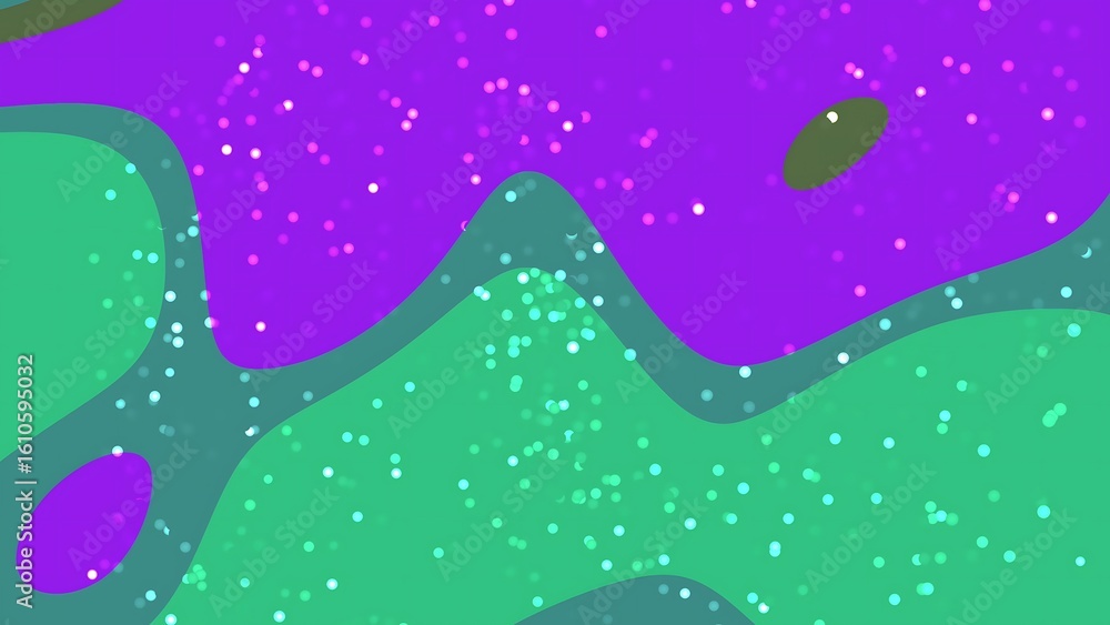 Aufkleber desertcore abstracts liquid particles abstract shapes in green and purple with sparkling light dots 