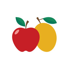 Flat Vector Apple and Mango Illustration – Minimal Fruit Icon on White Background

