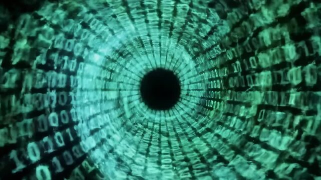Abstract tunnel of glowing binary code