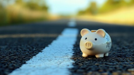 Fototapeta premium Piggy bank on the road ahead.