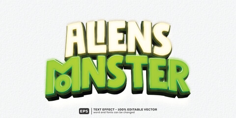 Naklejka premium Aliens Monster 3D Cartoon Editable Text Effect | Premium Font Template