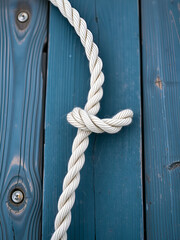 Ship rope knot on wooden texture background
