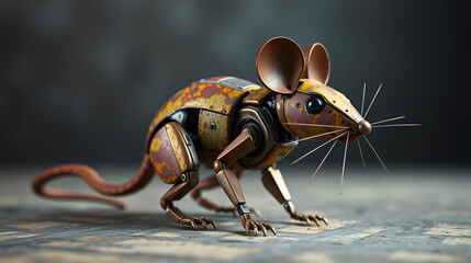 AI generated illustration of a rusty robotic mouse figure