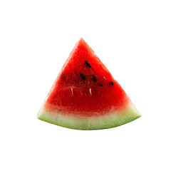 A single slice of watermelon with seeds on a black background close up view on transparent...