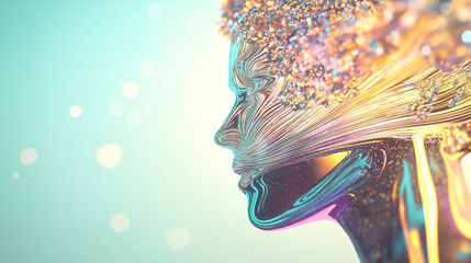 Futuristic digital art of woman and light with colorful abstract design