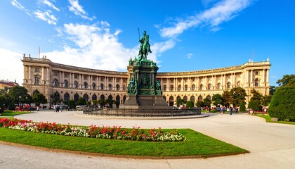 Fototapeta premium Panoramic view of a grand European plaza with a historical monument