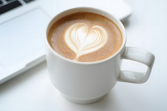 A cup of coffee featuring a heart shape created in the foam on top.
