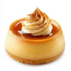 A golden butterscotch flan with a smooth, 