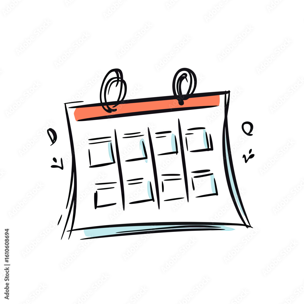 Poster hand drawn sketch style calendar icon with hanging loops minimalist flat design concept for schedule