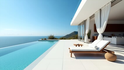 Fototapeta premium luxury swimming pool in santorini. 3d rendering