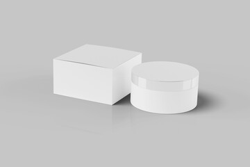 Set of Cosmetic jar with packaging box mockup isolated on white background - front view. Vector 3d realistic illustration