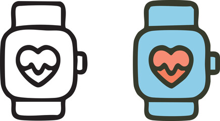 Handdrawn smartwatch health and fitness tracker icons.