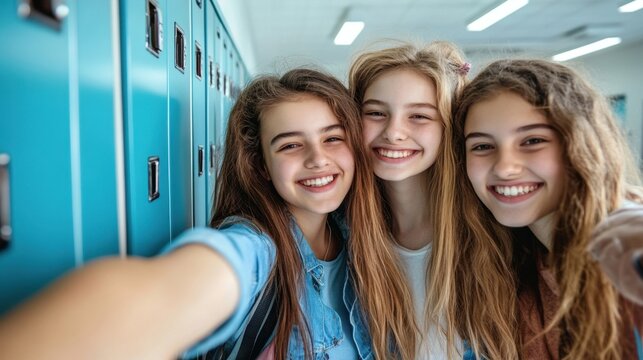 Three Teen Girls Smiling for a Selfie. - Powered by Adobe