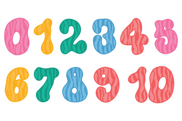 Groovy number font collection cartoon illustration