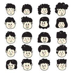 Doodle children head collection cartoon icon illustration