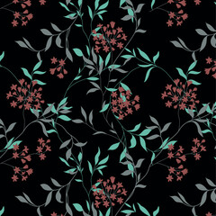 A nature-inspired repeating pattern composed of small clustered flowers and intertwining leaves, offering a soothing, earthy look.