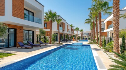 Fototapeta premium Modern resort with pools and palm trees view