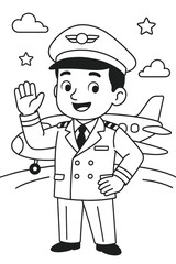 Friendly Pilot and Airplane Coloring Page