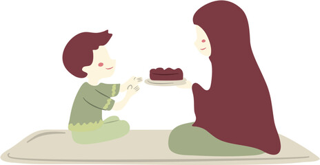 happy mother's day Illustration with mom and kids