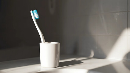 Toothbrush in White Cup