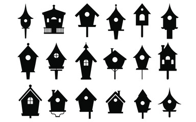 Fototapeta premium Birdhouse Silhouette Pack – Whimsical Designs for Garden Decor, DIY Crafts & Educational Use