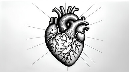 Pencil sketch for human heart in 2 point perspective
