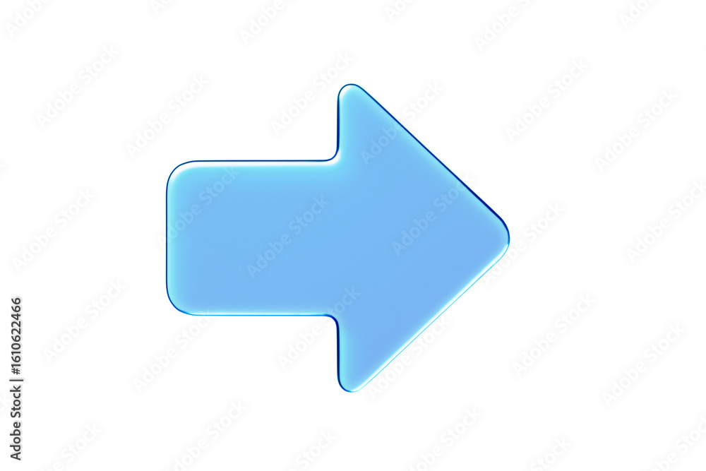 Aufkleber glossy blue arrow icon pointing right, smooth rounded edges, isolated on white background. concept o