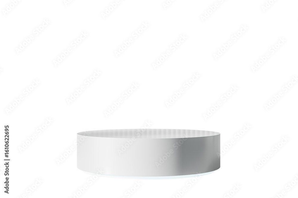 Poster circular white podium element on white background, clean minimal layout for modern product presentat